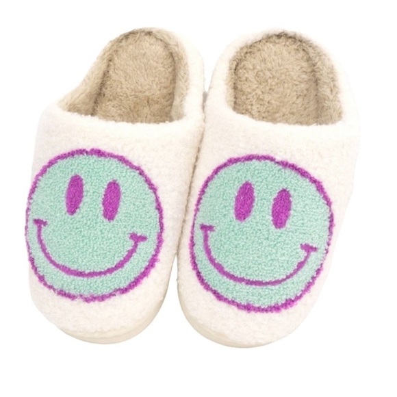 Shoes - Teal Smiley Face Slippers